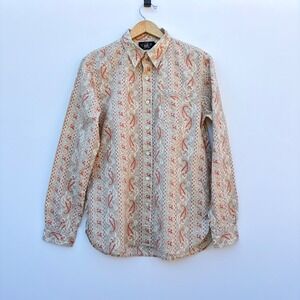 Double RL RRL Ralph Lauren Mens Tan Paisley Stripe Button Down Shirt Size M